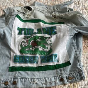 Women’s Denim Jacket with Green and White Tulane Design M